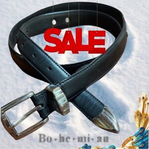 Black Leather Dress Belt with Silver Buckle